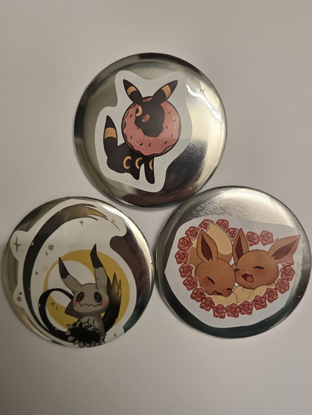 Umbreon, Mimikyu & Eevee Pokémon Handmade 2.25” Pinback Button Set